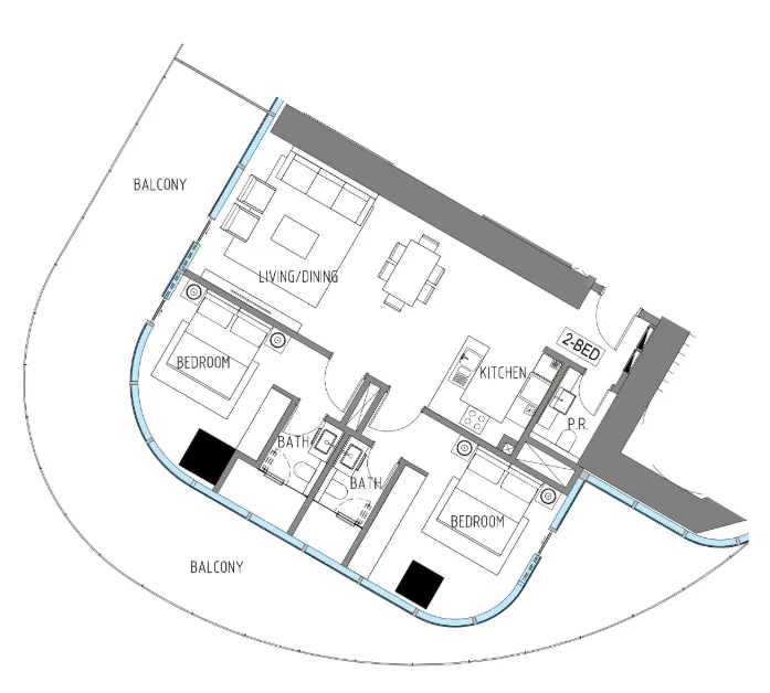 Damac Casa 2 bed floor plan, 1,857 sqft