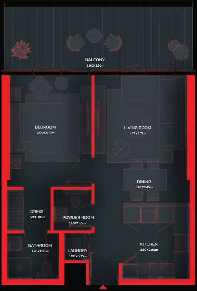 Tonino Lamborghini Residences by BNW Developments 1 bed floor plan, 696 – 785 sqft