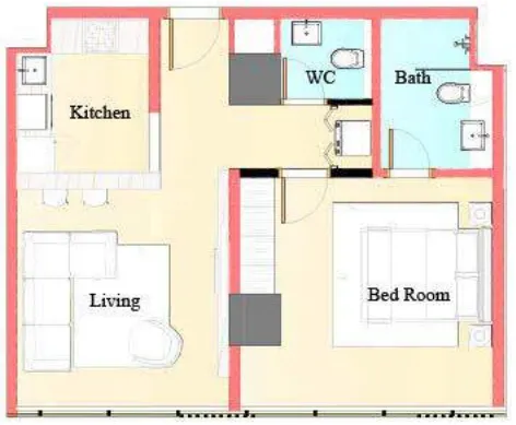 Playa Viva 1 bed floor plan, 616 sqft