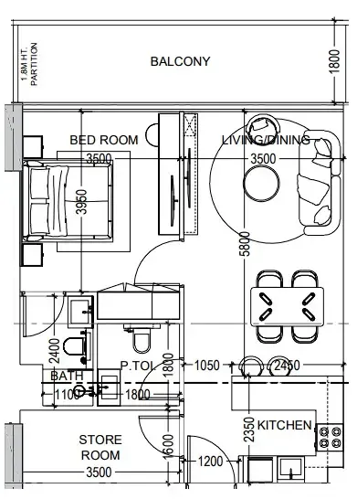 Al Haseen Residences 6 1 bed floor plan, 791 sqft