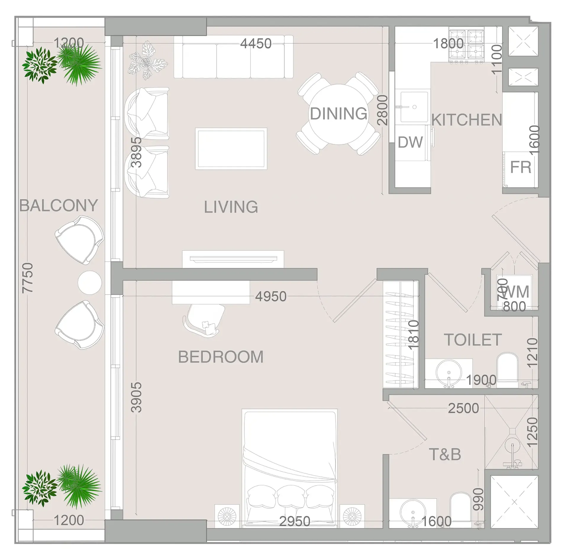 VERDAN1A 4 1 bed floor plan, 804 sqft