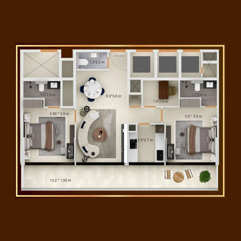 Symbolic Zen Residences 2 bed floor plan, 1,195 sqft