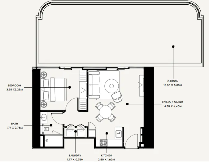 Azizi Milan 1 bed floor plan, 1,279 sqft