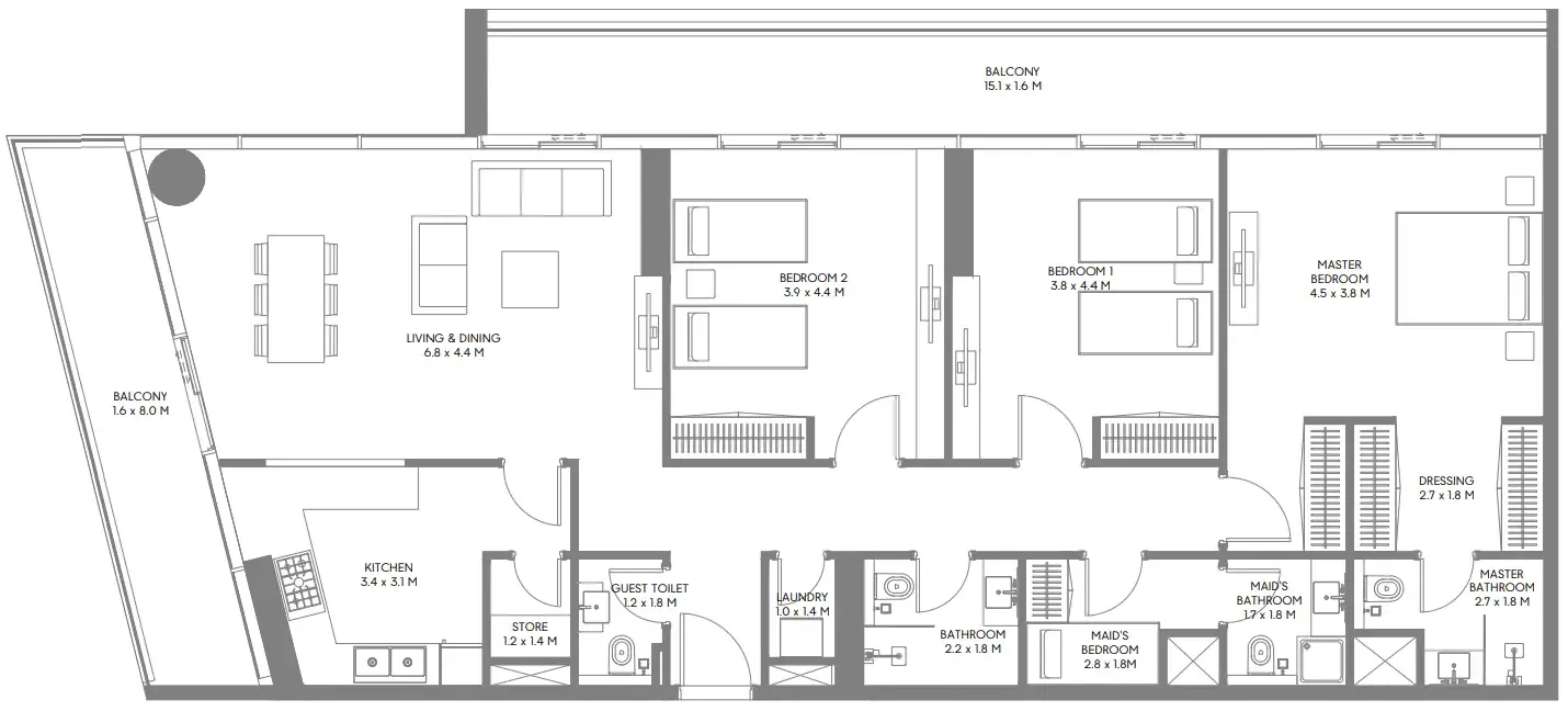 The Gate 3 and 4 3 bed floor plan, 1,998 sqft