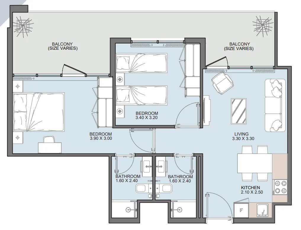 Alba Tower 2 bed floor plan, 681 – 1,991 sqft