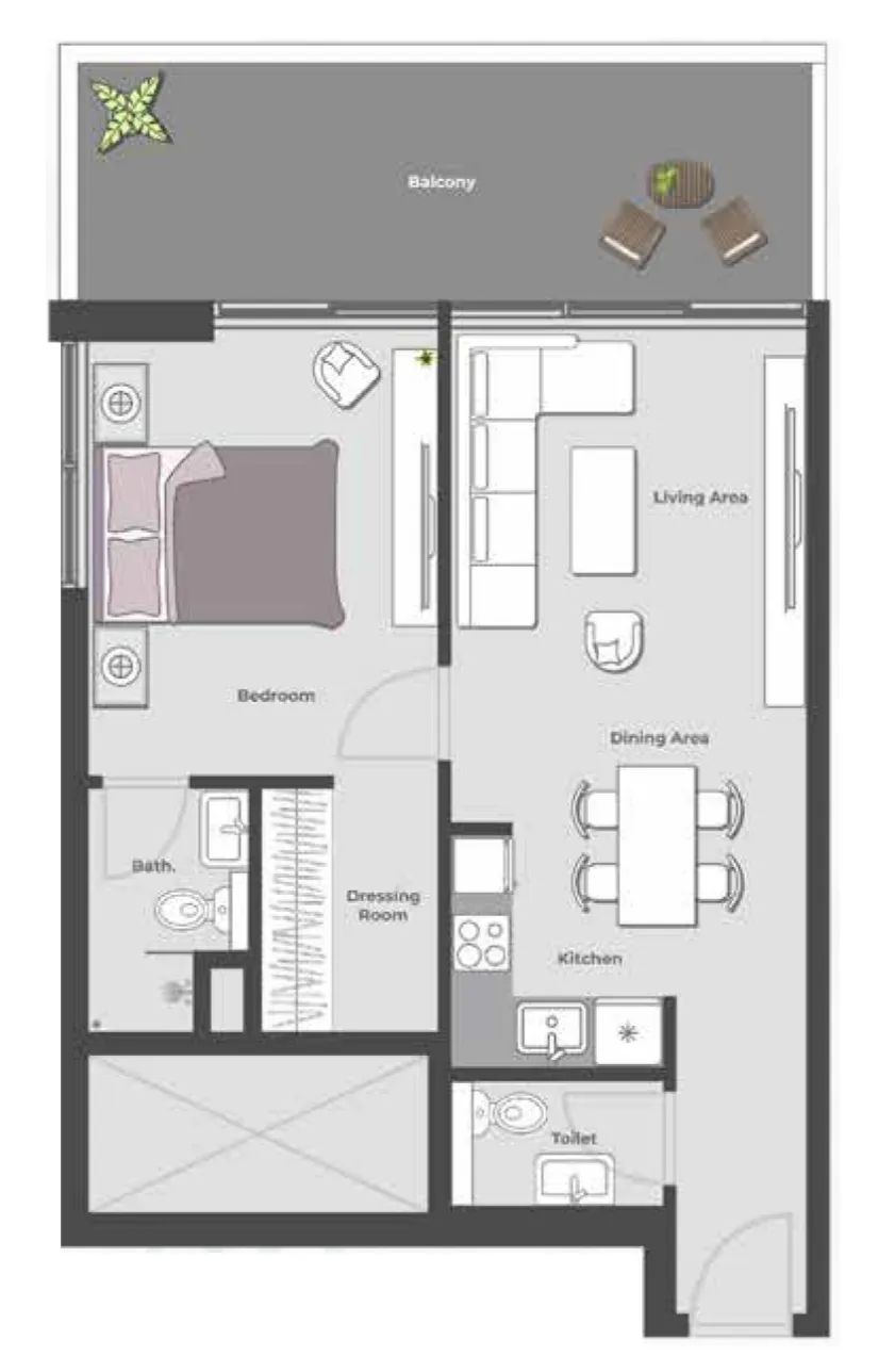 Arib Collection 1 bed floor plan, 850 – 882 sqft