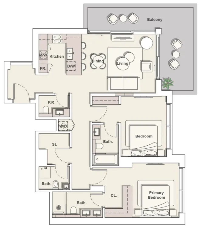 Playa Del Sol 2 bed floor plan, 1,405 sqft