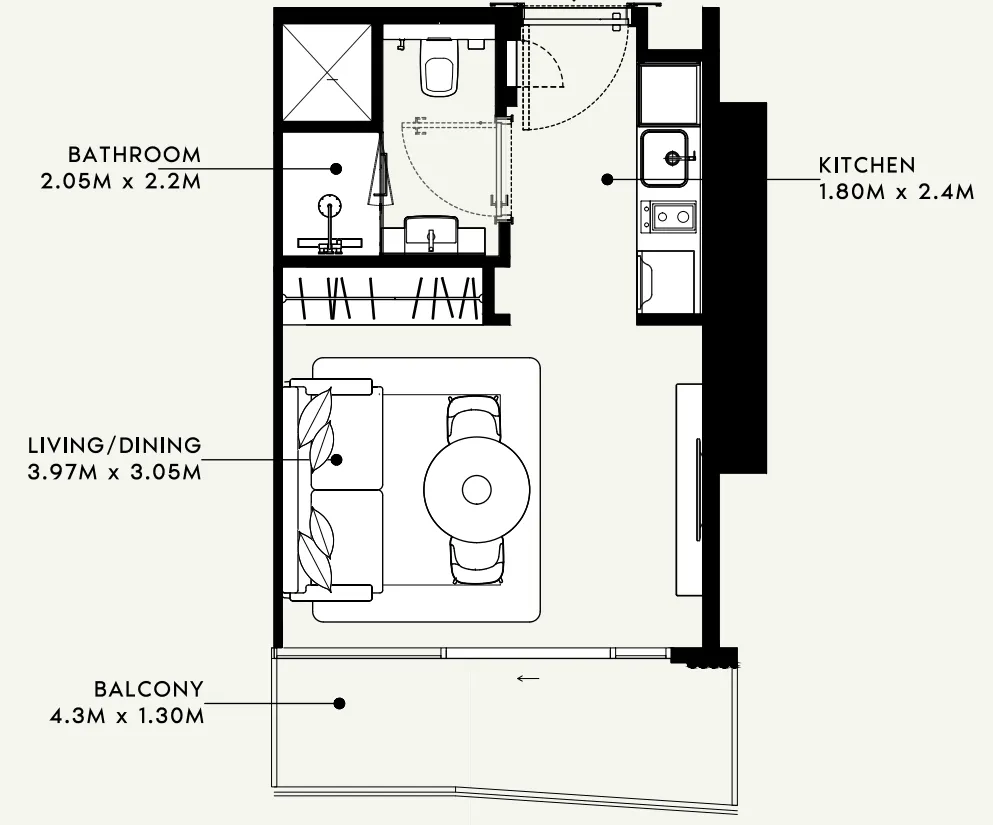 Azizi Milan Studio floor plan, 321 sqft