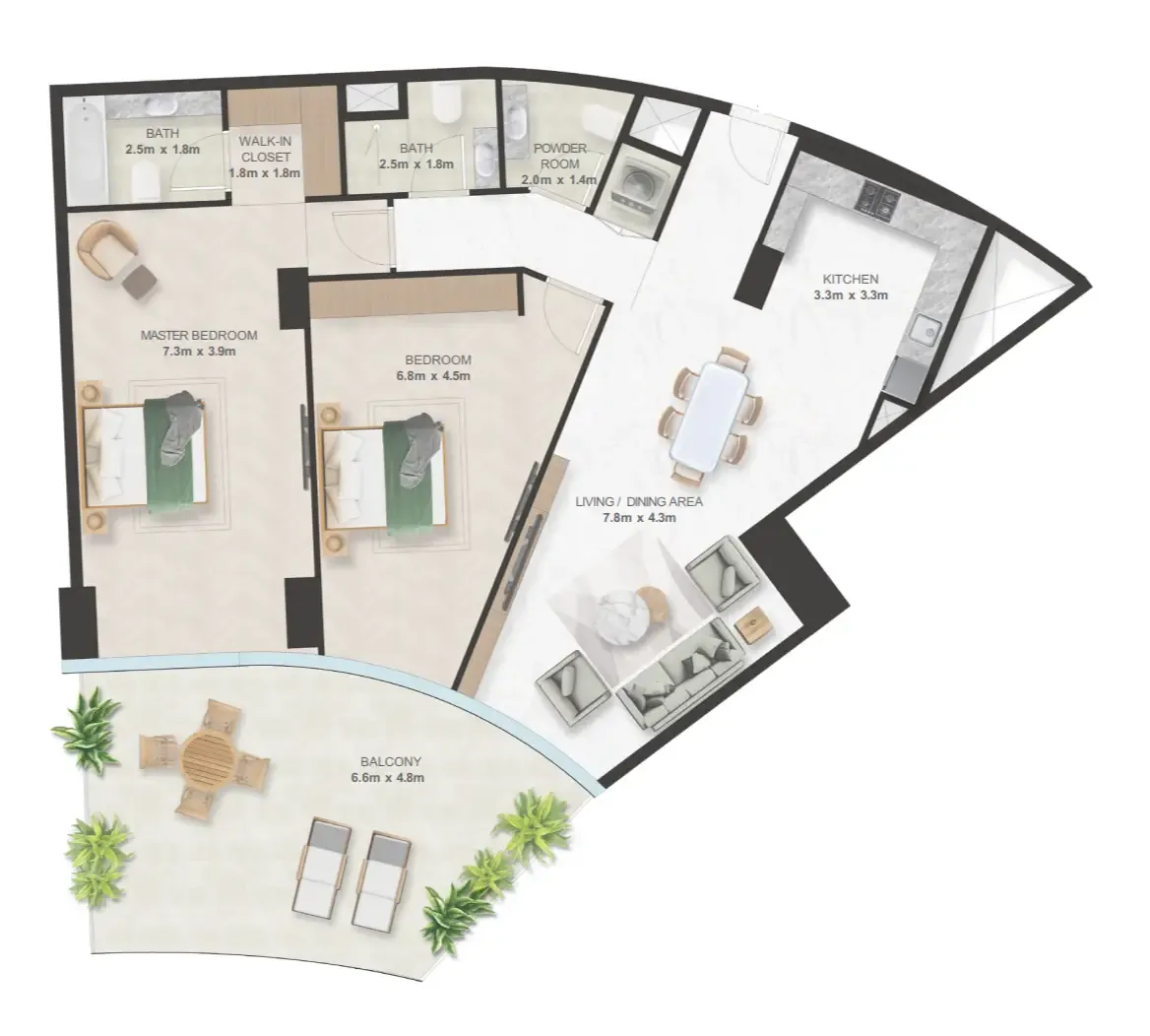 Oystra 2 bed floor plan, 1,781 sqft
