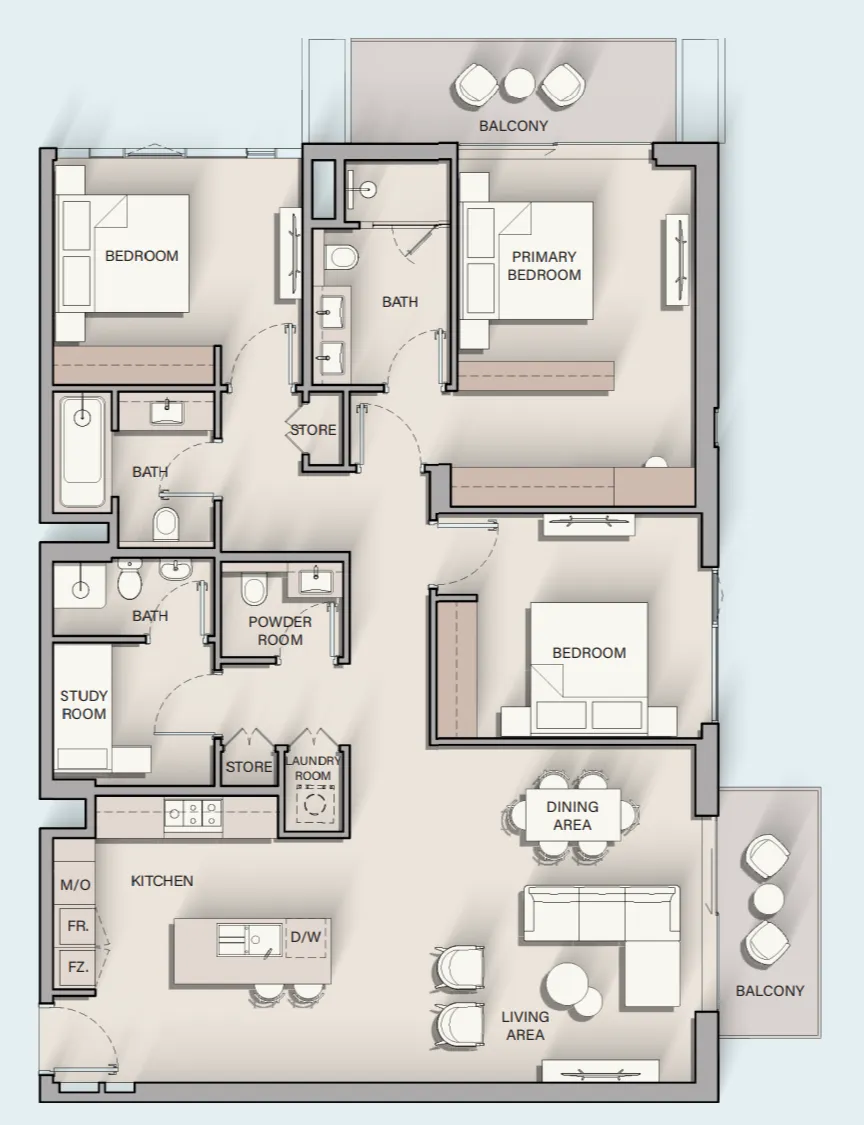 Belgravia Gardens 3 bed floor plan, 1,705 sqft