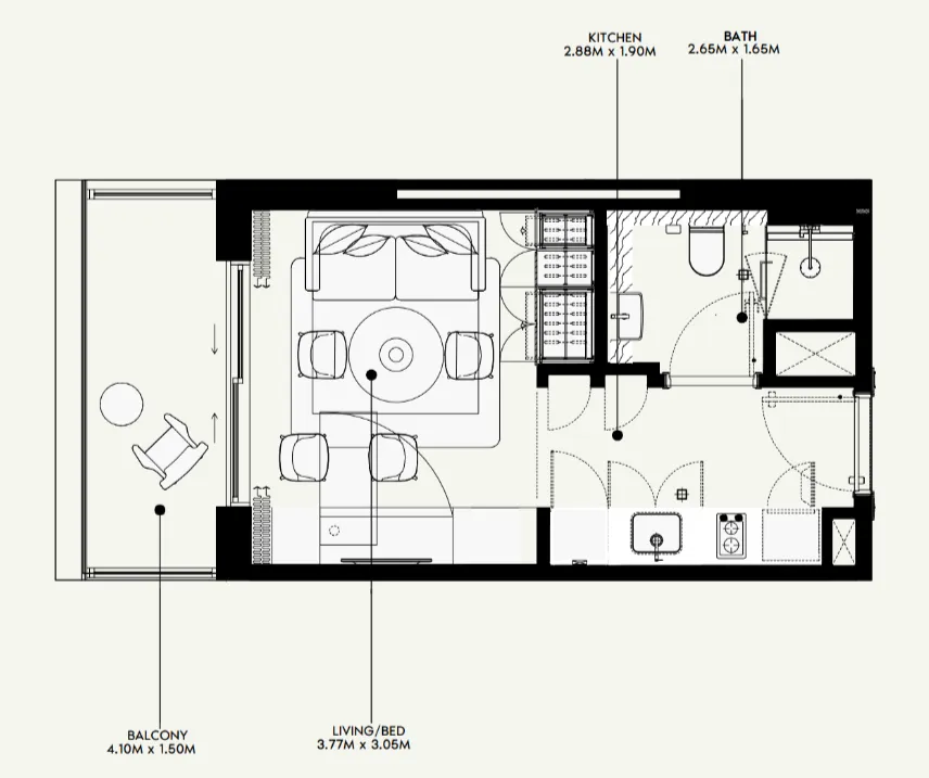 Azizi Venice Studio floor plan, 340 sqft