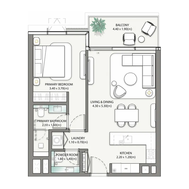 Palm Central Private Residences 1 bed floor plan