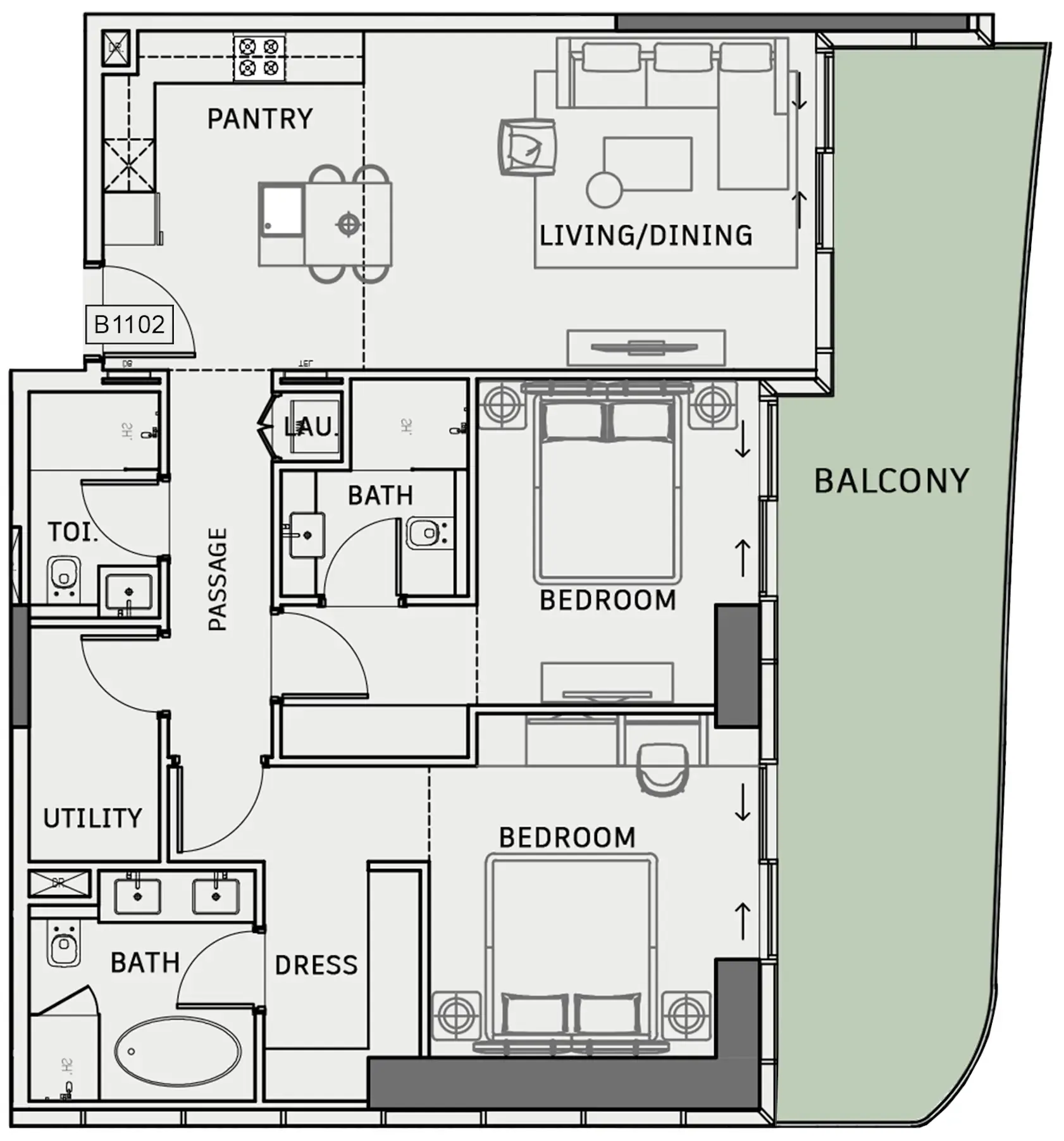 One Sky Park 2 bed floor plan, 1,487 sqft
