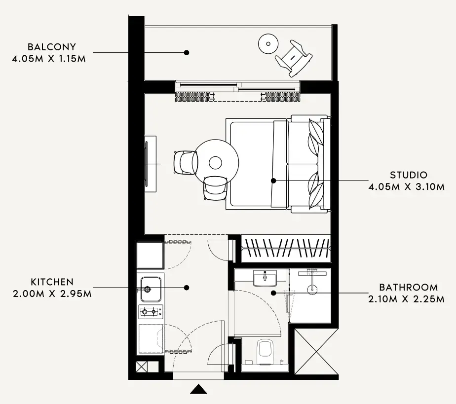 Azizi Milan Studio floor plan, 338 sqft