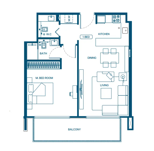 Aurora by Binghatti 1 bed floor plan, 785 – 786 sqft