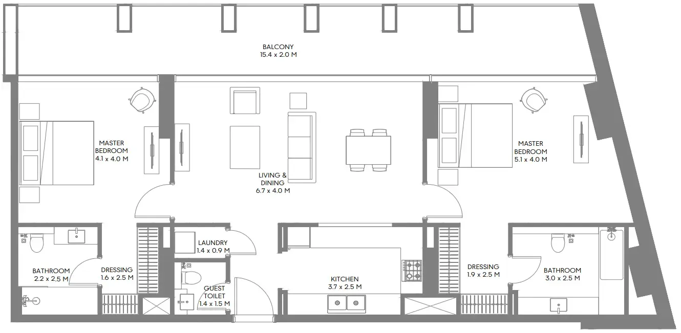 Safa Parkview 2 bed floor plan, 1,486 sqft
