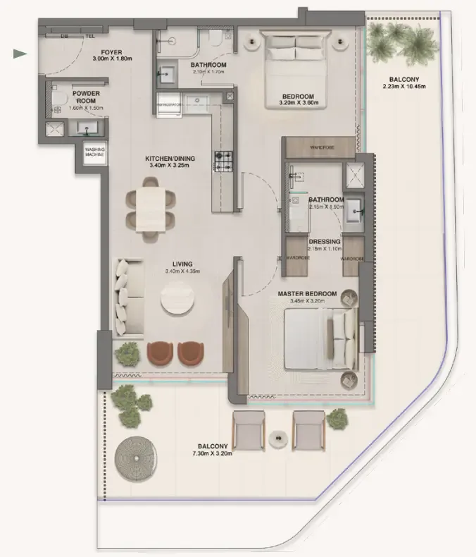 Woodland Crest 2 bed floor plan, 1,273 sqft