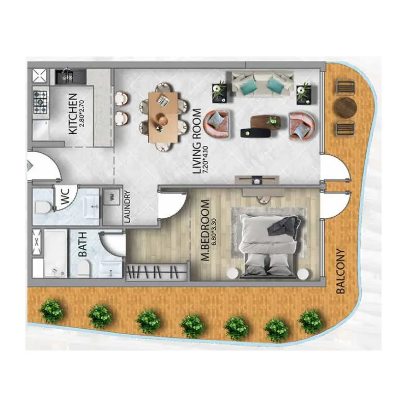 311 Boulevard 1 bed floor plan, 1,183 sqft