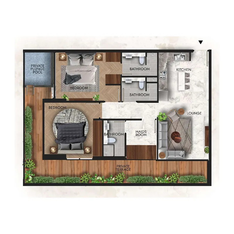 Lucky Royale Residence 2 bed floor plan, 1,190 sqft