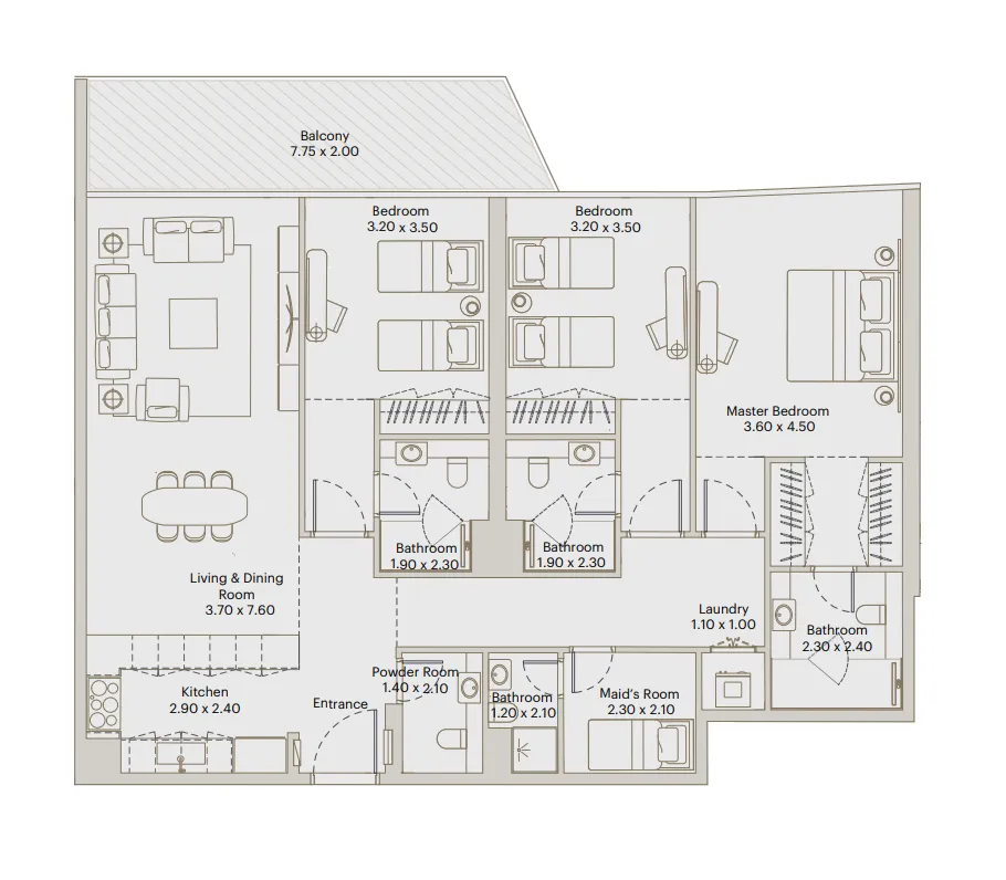 Eleve 3 bed floor plan, 1,697 sqft