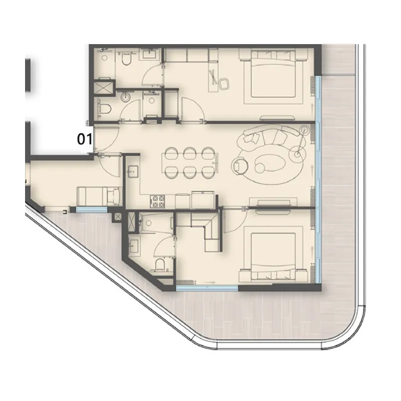 Enre Residence by Imtiaz 2 bed floor plan, 1,342 – 1,450 sqft