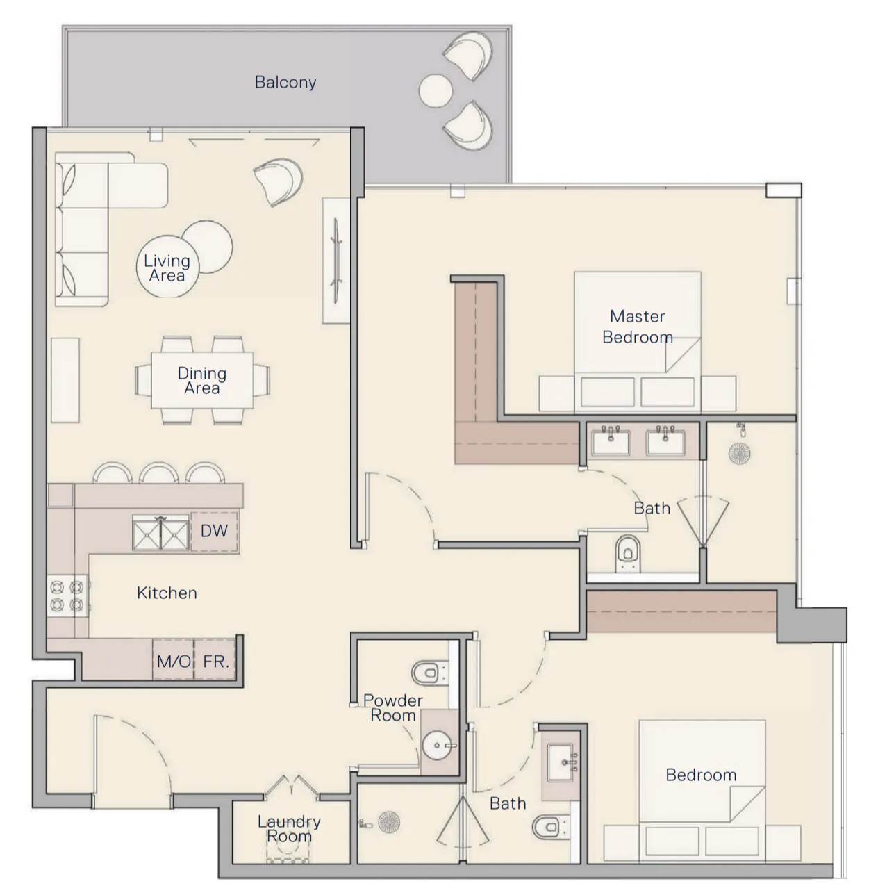 The Crestmark 2 bed floor plan, 1,406 sqft