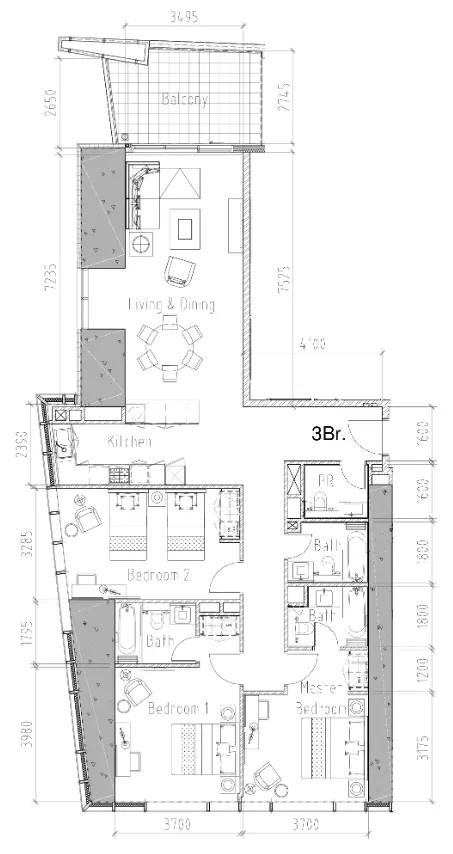 Aykon City Tower 3 bed floor plan, 1,704 sqft