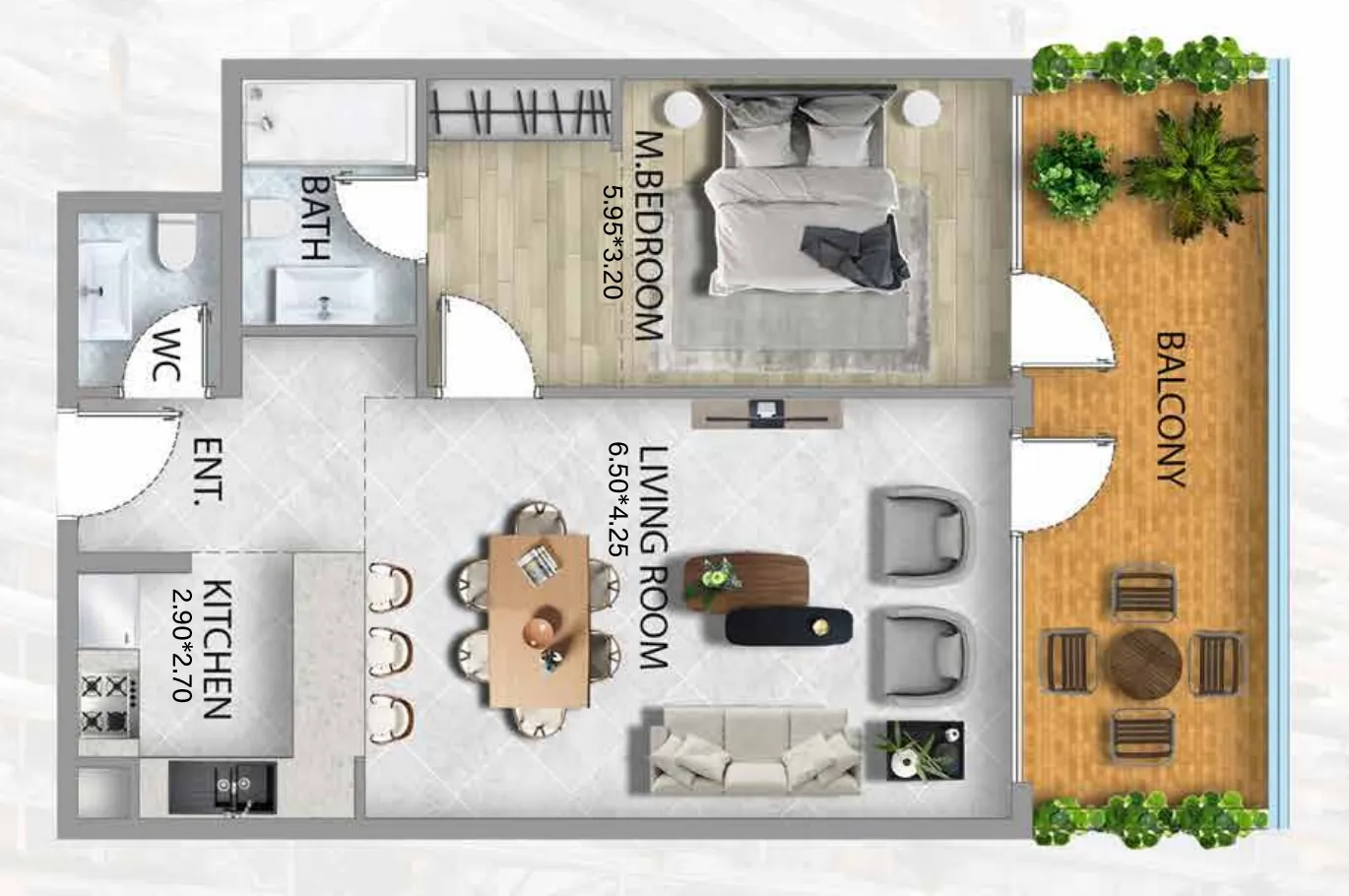 311 Boulevard 1 bed floor plan, 916 sqft