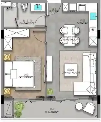 Ayana Heights Seaview Residences 1 bed floor plan, 624 sqft