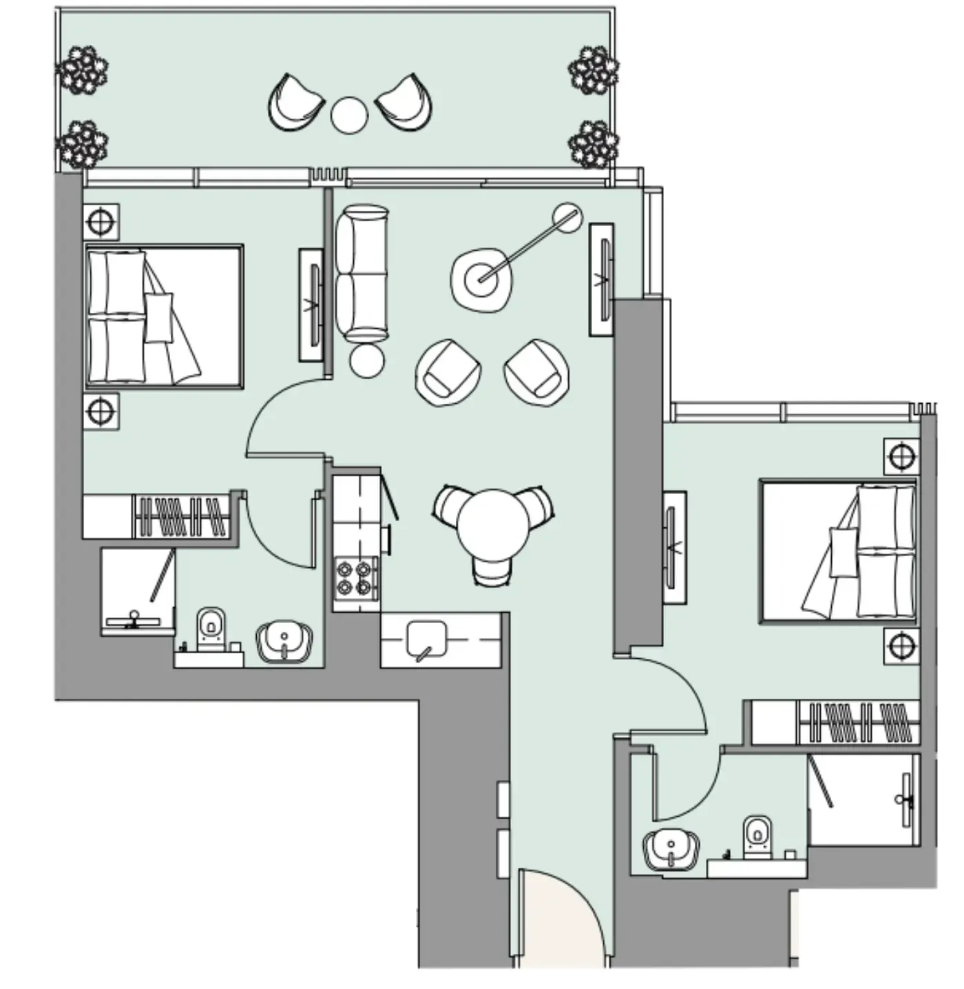 The Edge 2 bed floor plan, 878 sqft