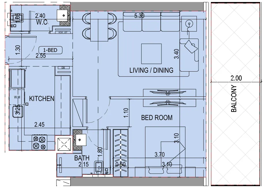 Binghatti Sky Terraces 1 bed floor plan, 751 sqft