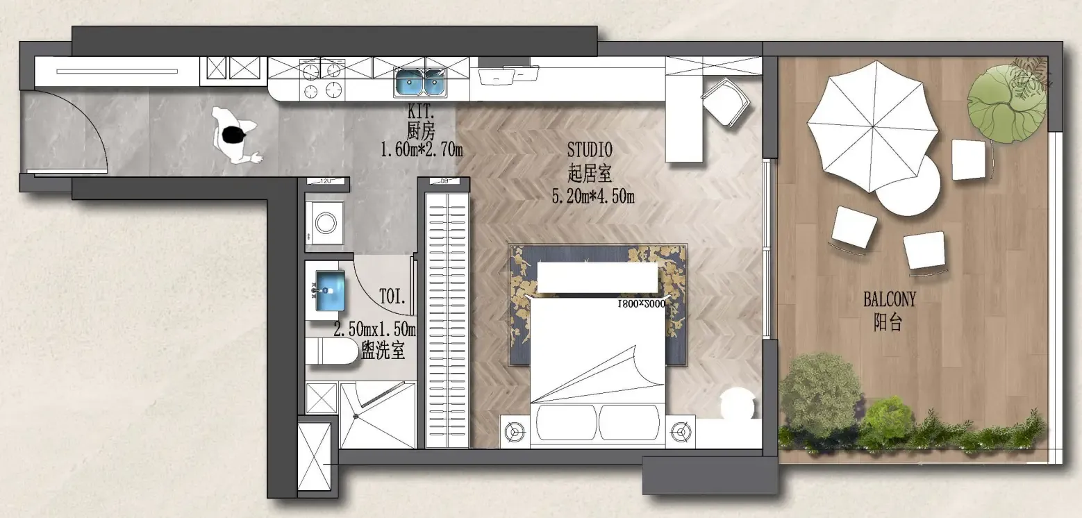 Forest City 2 Studio floor plan, 663 sqft