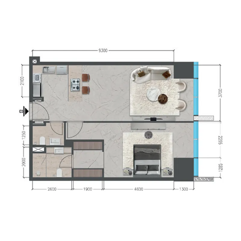 Tiger Sky Tower 1 bed floor plan, 873 – 912 sqft