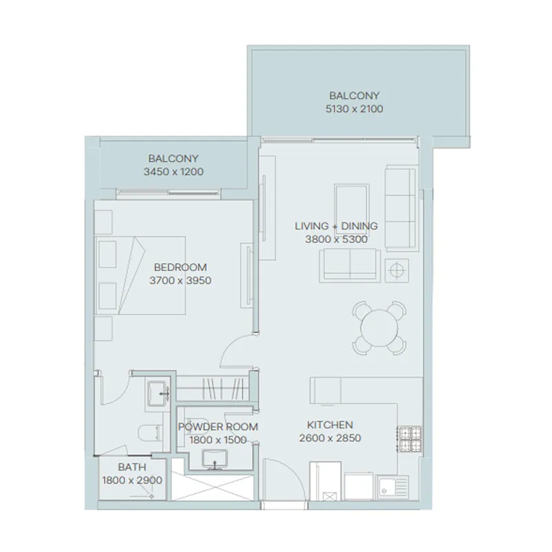 The Haven 3 1 bed floor plan, 805 sqft