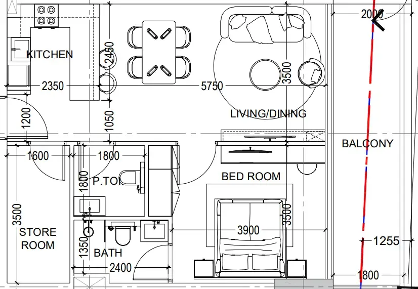 Al Haseen Residences 6 1 bed floor plan, 796 sqft