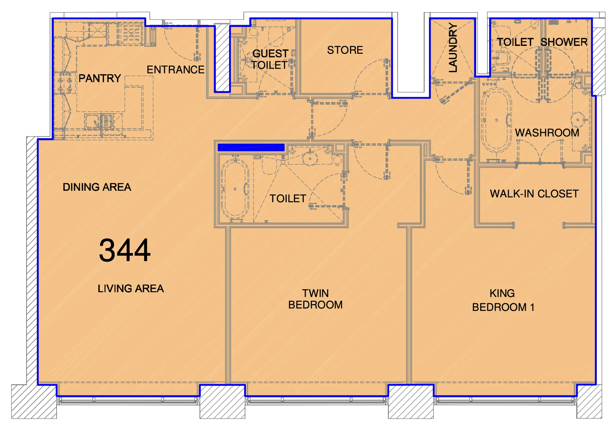 Fairmont Marina Residences 2 bed floor plan, 1,521 sqft