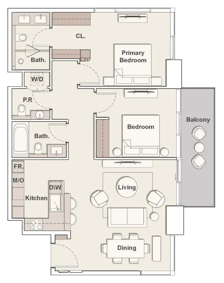 The Highgrove 2 bed floor plan, 1,185 sqft