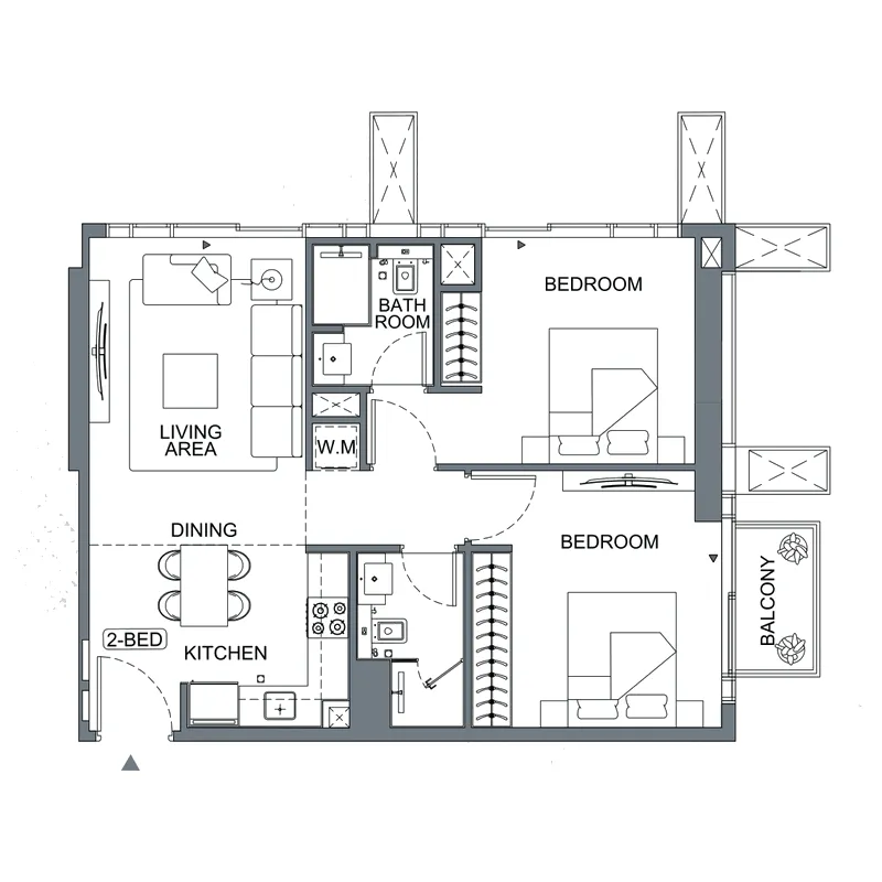 Binghatti Etherea 2 bed floor plan, 756 – 762 sqft