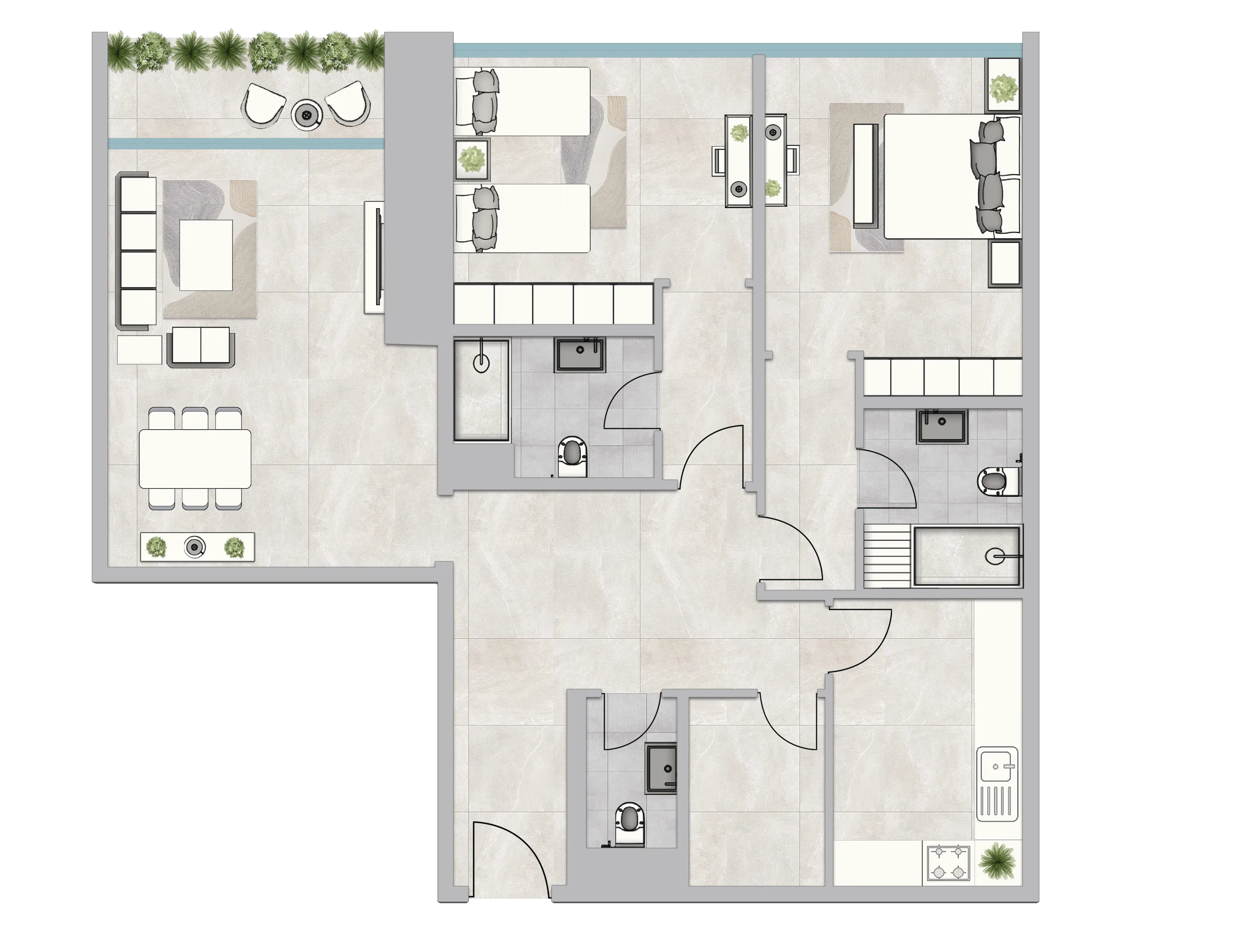 Infinity Tower 2 bed floor plan, 3,762 sqft