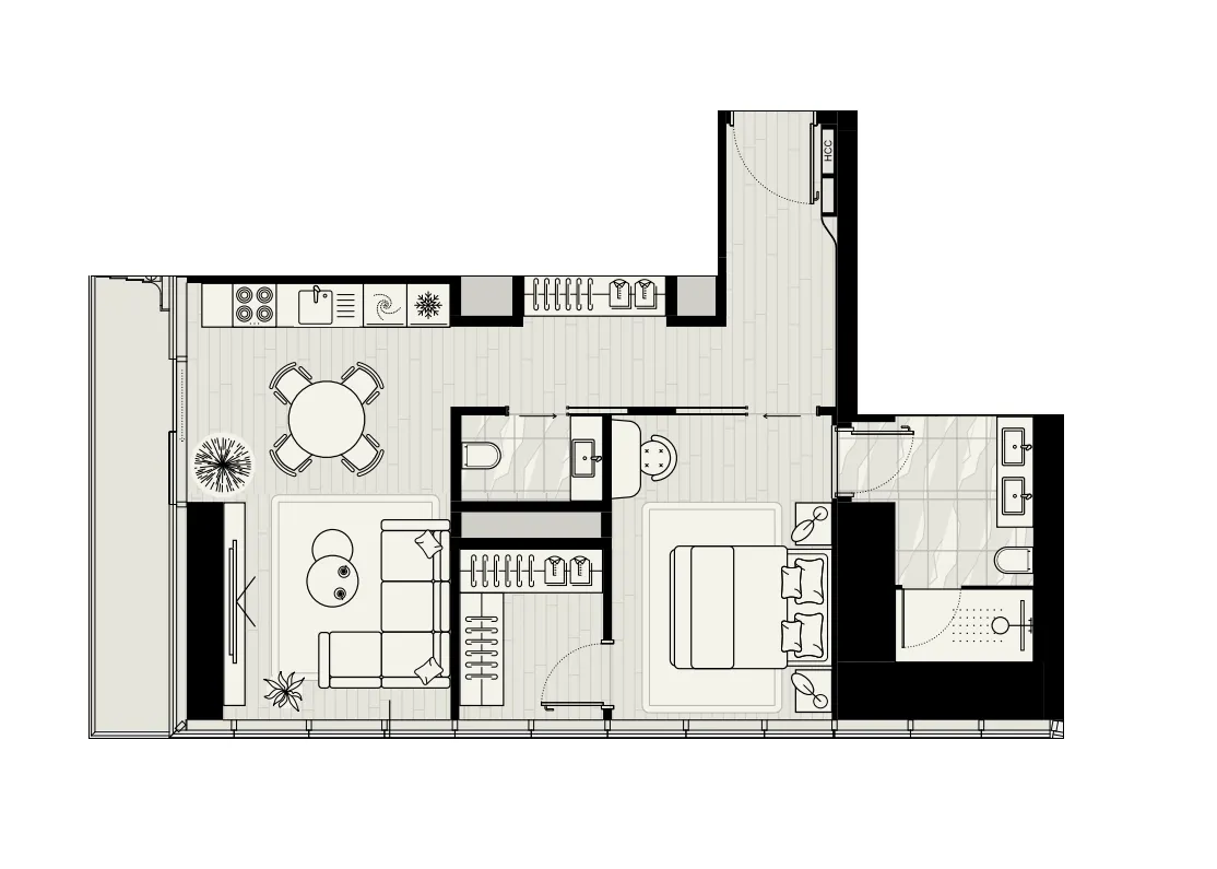 LIV Maritime 1 bed floor plan, 866 sqft