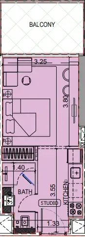 Binghatti Vintage Studio floor plan, 372 sqft