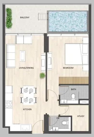 Barari Palace 1 bed floor plan, 820 sqft