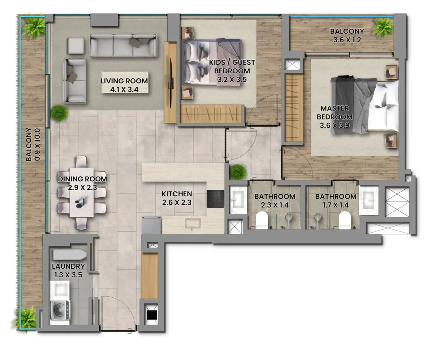 Elemental 78 2 bed floor plan, 1,073 sqft
