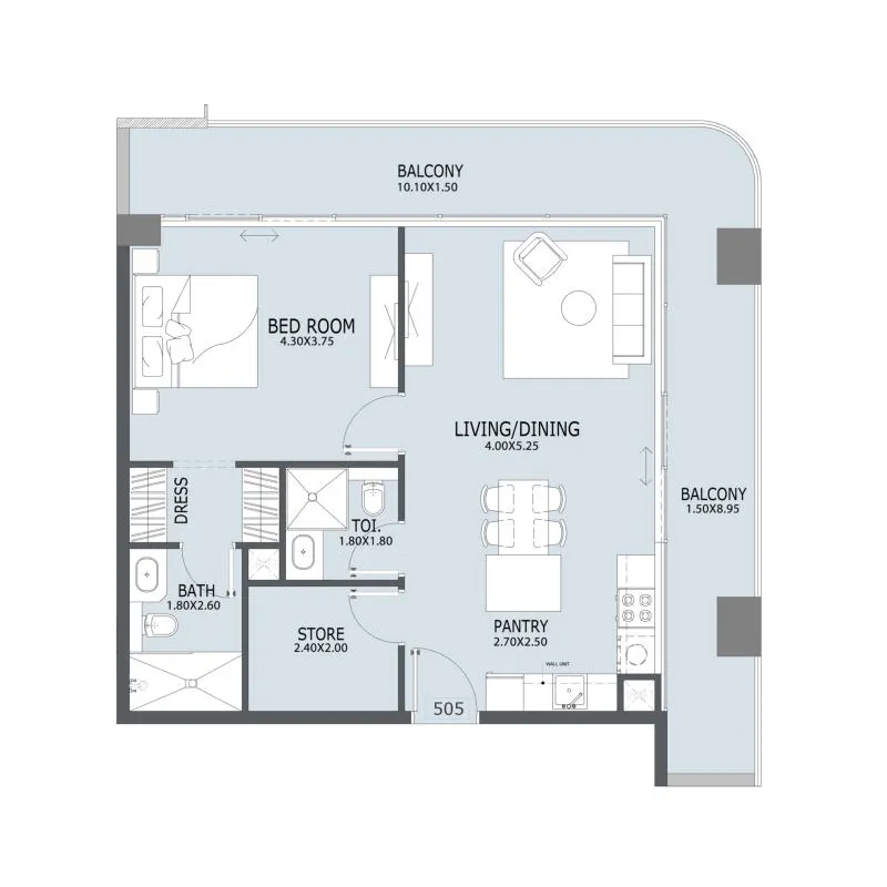 Al Ghaf 2 1 bed floor plan, 1,034 sqft