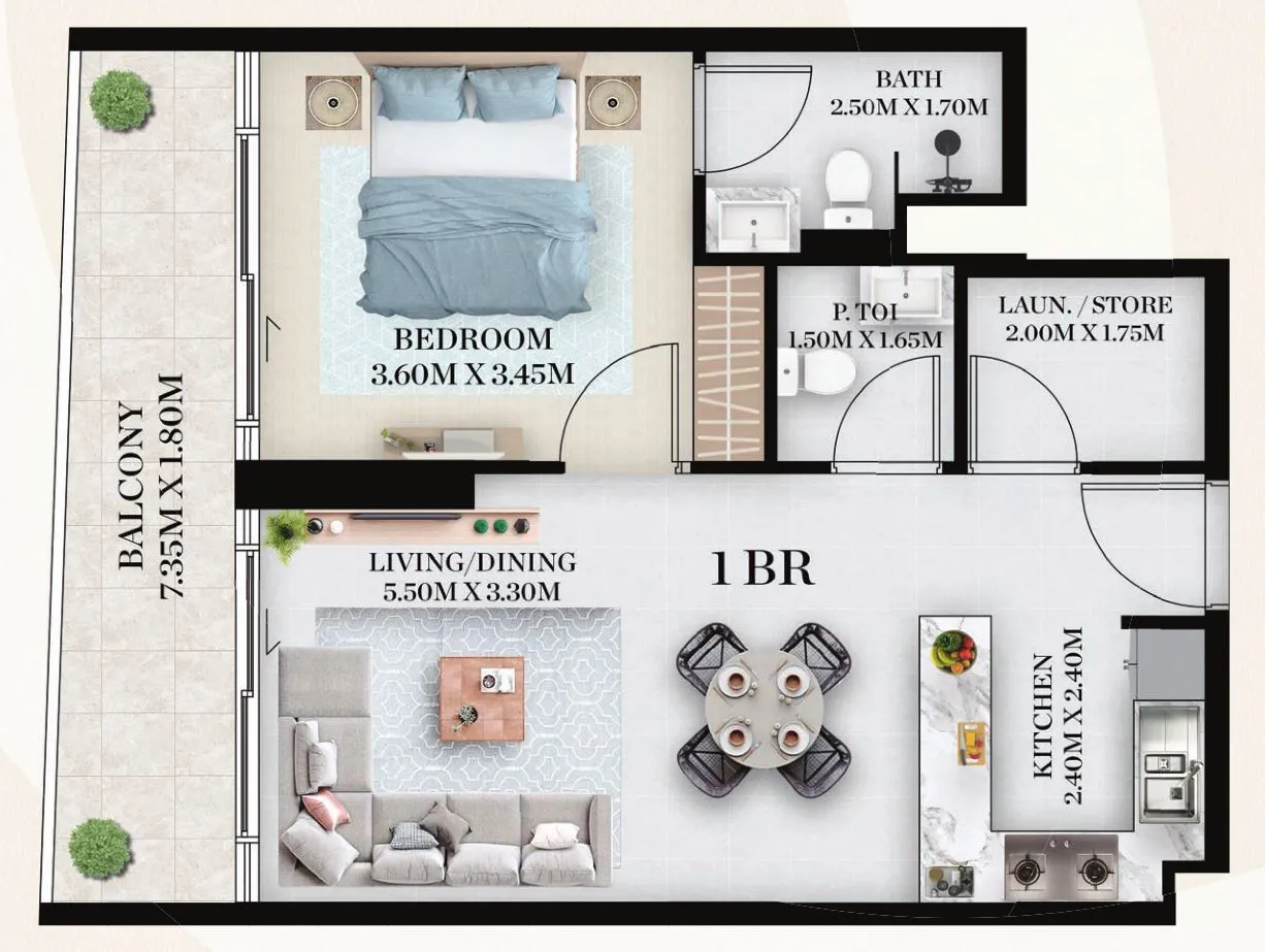 Chapter 01 by Newbury 1 bed floor plan, 726 sqft