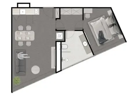 Next Point Condominium 1 bed floor plan, 592 sqft