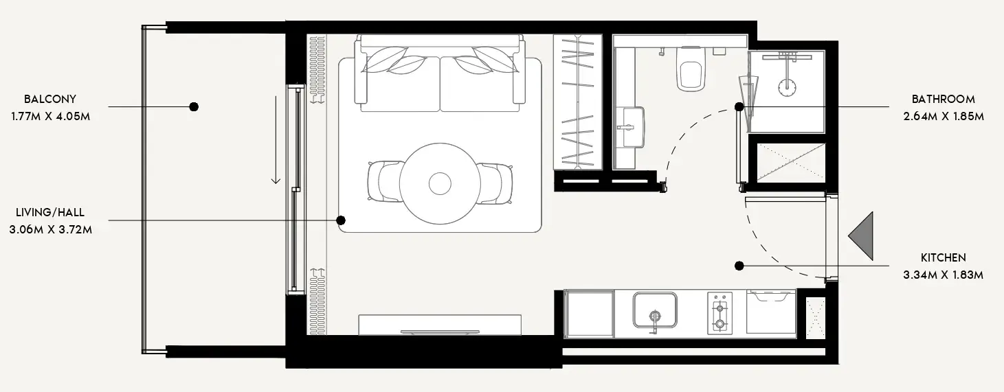 Azizi Venice Studio floor plan, 356 sqft