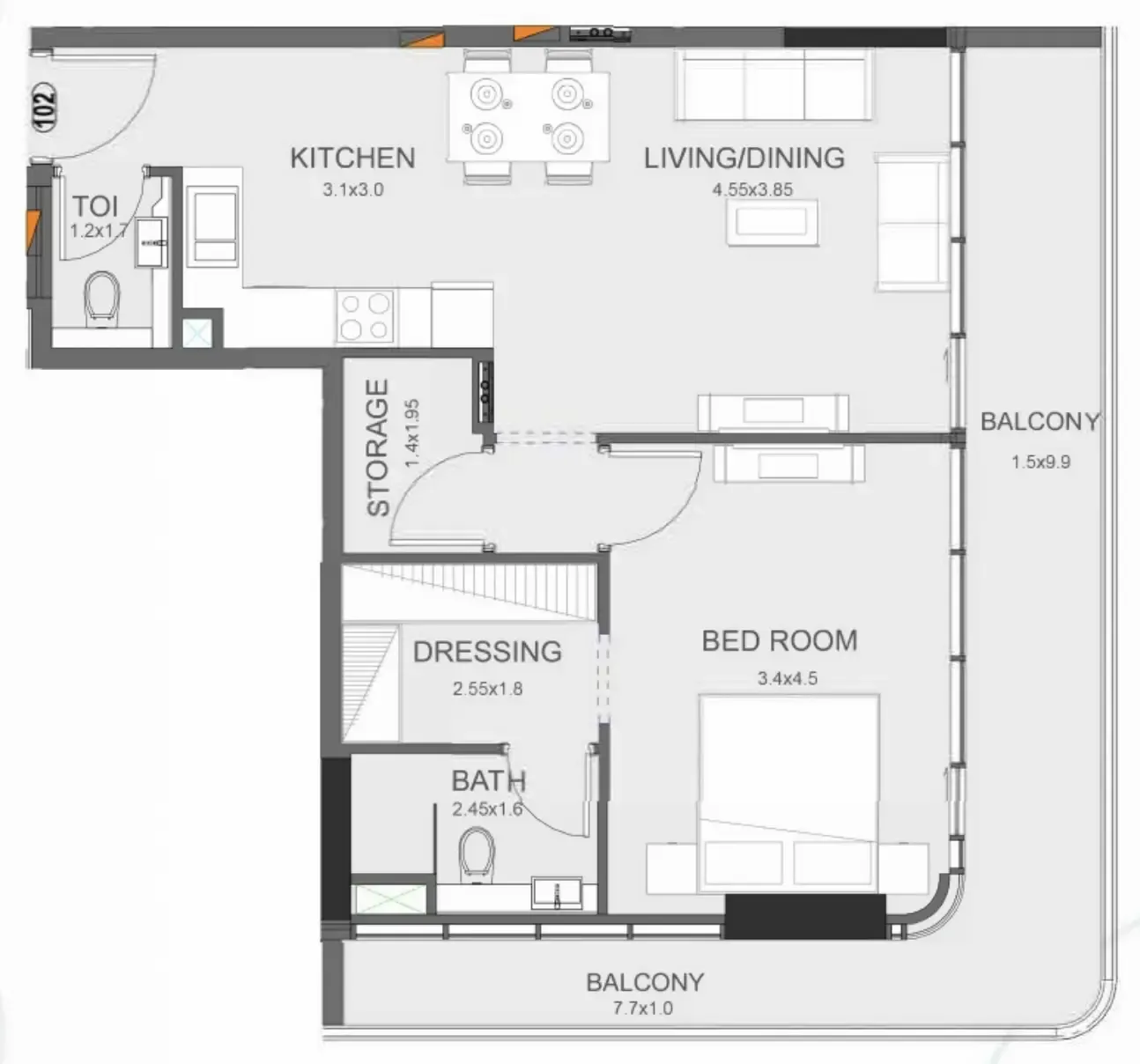 Floarea Oasis 1 bed floor plan, 917 sqft