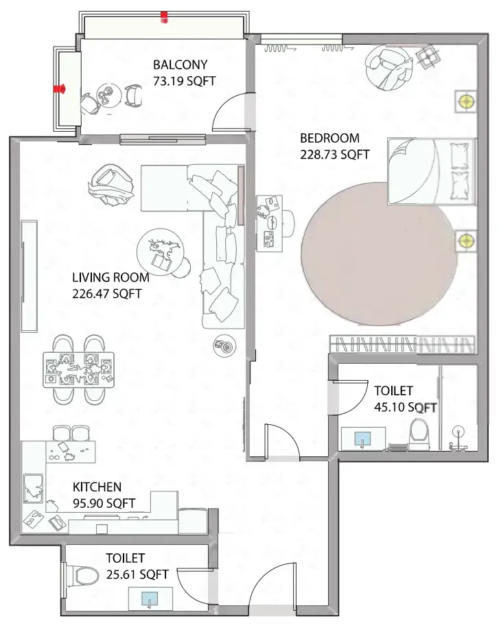Ajman Creek Towers 1 bed floor plan, 1,150 sqft