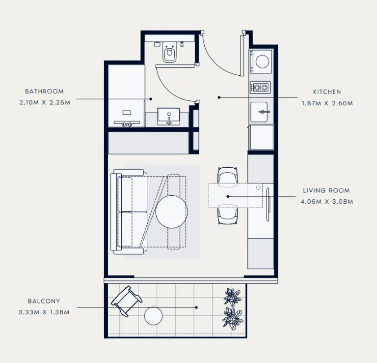 Azizi Venice Studio floor plan, 333 sqft